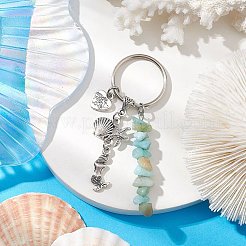 Alliage avec porte-clés thème marin amazonite fleur&nbsp;KEYC-JKC00848-02