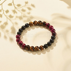 Set di 4 braccialetti elasticizzati con perline rotonde in 4 colori di occhio di tigre naturale e agata nera (tinta).&nbsp;BJEW-JB08086