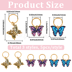 15 pieza de 3 estilos de pinzas decorativas para el cabello trenzado de aleación con estampado de mariposas&nbsp;OHAR-BM0001-04
