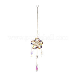Fil de fer enroulement étoile lustre décor suspendus ornements de prisme&nbsp;HJEW-M002-22G