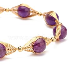 Bracciali con perline di ametista naturale per uomo donna&nbsp;BJEW-TA00012-03