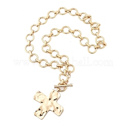 Legierung strukturierte Kreuz Anhänger Ring Gliederkette Halsketten für Frauen&nbsp;LS-NJEW-B120-03