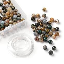 100pcs 8mm natürliche Ozean-Achat/Ozean-Jaspis runde Perlen&nbsp;DIY-LS0002-59