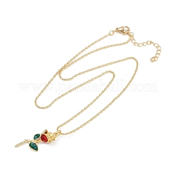 Collane con ciondolo a forma di rosa in smalto e mattoni refrattari in ottone per donna&nbsp;NJEW-U042-01A-G