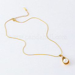 3 collana con ciondolo in acciaio inossidabile francese e perla finta di avocado per donna&nbsp;MX4396