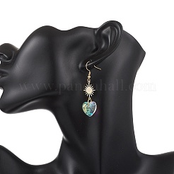 Boucles d'oreilles pendantes en verre représentant des fleurs&nbsp;EJEW-JE06853