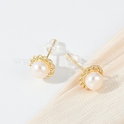 Orecchini a bottone in ottone con perle finte&nbsp;KK-D301-05G