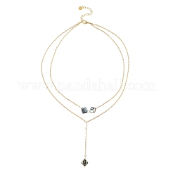 Collares de latón de doble capa con colgante geométrico en forma de Y de concha de paua natural&nbsp;NJEW-JN06532-02