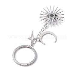 Schlüsselanhänger aus Edelstahl mit Anhängern aus natürlichen Edelsteinen&nbsp;KEYC-JKC00776-M