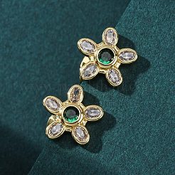 Micro laiton fleur pavent zircone cubique boucles d'oreille&nbsp;EJEW-Z087-01G