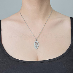 Collana pendente girasole cavo in acciaio inossidabile 201 anti-ossidazione&nbsp;NJEW-OY002-26