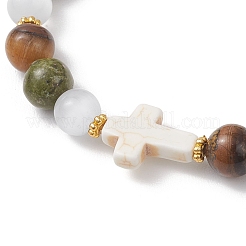 Pulseras elásticas de cuentas naturales de unakita y ojo de tigre para mujer&nbsp;BJEW-JB13271