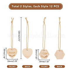 24 pièce 2 styles cœur/hexagone avec décorations de pendentif en bois pour plat à mots&nbsp;HJEW-GA00006