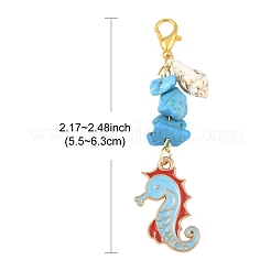 5 ciondolo in turchese sintetico e conchiglia oceanica con decorazioni in lega smaltata&nbsp;HJEW-YW00108