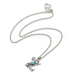 Lettre a ~ z en alliage plaqué argent antique avec colliers à pendentif turquoise synthétique&nbsp;NJEW-G080-01Z