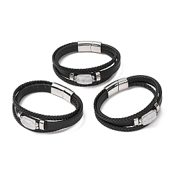 Bracelets multi-rangs en cristal de quartz naturel et cuir microfibre tressé pour femmes et hommes&nbsp;GG-CBAEA55-01E
