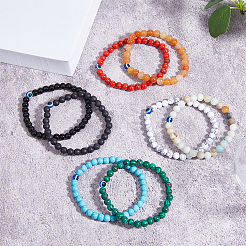 8 Stück 8 Stile natürliche & synthetische gemischte Edelsteine & böser Blick runde Perlen Stretch-Armbänder Set&nbsp;BJEW-FI0001-48