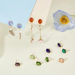 16 Stück 8 Farben Messing Glas Ohrstecker Zubehörse&nbsp;DIY-FH0004-50