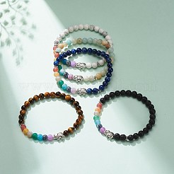 Bracciale elasticizzato con pietre preziose naturali e agata tonda e perline con elefante in lega da donna&nbsp;BJEW-JB08364