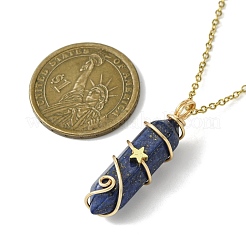 Colliers à pendentif enveloppés d'étoiles en fil de cuivre en forme de balle à facettes en pierres précieuses naturelles mélangées&nbsp;NJEW-JN05024-01