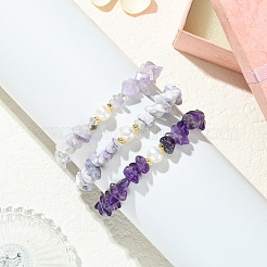 Set di 3 braccialetti elasticizzati da donna con pietre preziose naturali miste e perle coltivate d'acqua dolce&nbsp;BJEW-JB13762-03