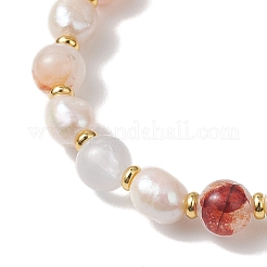 Braccialetti elastici per donna in quarzo ferruginoso rosso naturale e perle d'acqua dolce coltivate&nbsp;BJEW-JB13258