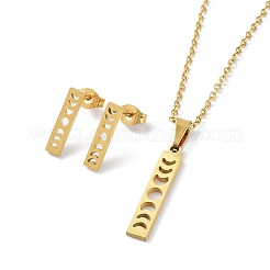 Orecchini a bottone e collana con ciondolo con fasi lunari in acciaio inossidabile 304&nbsp;SJEW-H061-01G