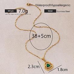 Colliers pendentifs triangle vintage en acier inoxydable 304 et malachite synthétique pour femmes&nbsp;NT2784