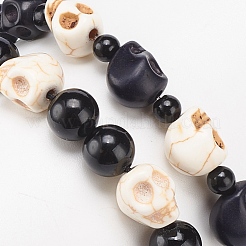 Juego de pulseras de cuentas trenzadas con calavera de piedras preciosas mixtas y roca de lava natural de 2 estilos 2 Uds.&nbsp;BJEW-JB08381