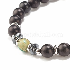Braccialetto elasticizzato con perline rotonde in ematite sintetica e legno naturale e diaspro imperiale (tinto).&nbsp;BJEW-JB07924