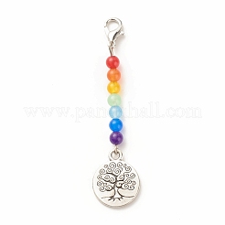 Décorations de pendentif perlé de jade de malaisie naturel et teint sur le thème du chakra&nbsp;HJEW-JM00641