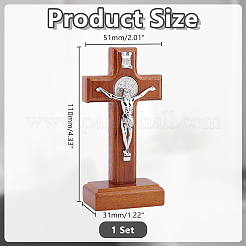 Figurines ornementales en forme de croix en bois et alliage&nbsp;DJEW-WH004-107B