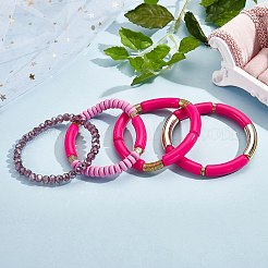 4pcs 4 Stil Acryl Chunky Curved Tube Stretch-Armband-Sets&nbsp;BJEW-SW00074-01
