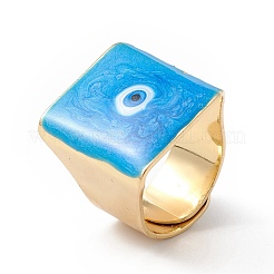 Quadratische Emaille-Breitband-Fingerringe mit bösem Blick&nbsp;RJEW-A014-02G-01