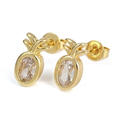 Orecchini a bottone in ottone con micro pavé di zirconi cubici trasparenti a forma di ananas&nbsp;EJEW-L101-02G