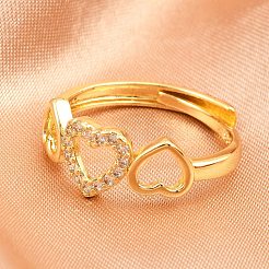 Manschettenringe aus Messing mit Mikropavé-Zirkonia für Damen&nbsp;RJEW-Z113-26G