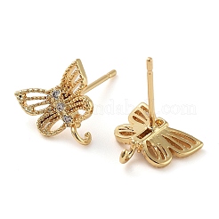 Orecchini a bottone in ottone con zirconi cubici micro pavè&nbsp;KK-K364-05G