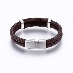 Bracciali cordone intrecciato in pelle&nbsp;BJEW-E345-08A-P