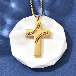 201 collane a catena con ciondolo a croce di grano in acciaio inossidabile per donne e uomini&nbsp;NJEW-B124-01G