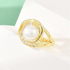 Fingerringe aus Messing mit Mikropavé-Kubikzirkonia für Damen&nbsp;RJEW-D340-02G-06