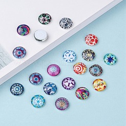 Piatta e rotonda cabochon in vetro stampato&nbsp;GGLA-N004-12mm-G-WH