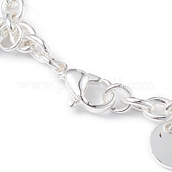 Braccialetti con ciondoli rotondi piatti in acciaio inossidabile 304 con catene a cavo per donna&nbsp;BJEW-G669-25S