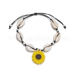 Cavigliere intrecciate in corda cerata con perline in conchiglia di ciprea naturale&nbsp;FS-WG1838E-02