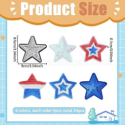 24 Stück 6 Stile Polyester Glitzer Pailletten Kleidung Patches&nbsp;PATC-WR0001-19