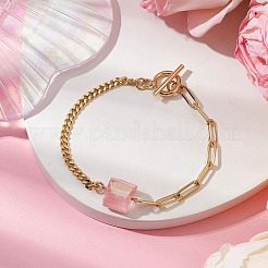 Braccialetti con maglie in quarzo naturale con prisma esagonale elettrolitico&nbsp;BJEW-JB10753-04