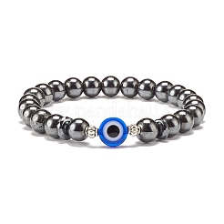 Set di 3 braccialetti elasticizzati con perline rotonde in stile 3 turchesi sintetici (tinti) ed ematite&nbsp;BJEW-JB07620