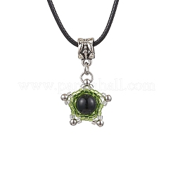 Collane con ciondolo a forma di stella con perline di semi di vetro e occhio di tigre naturale tinto&nbsp;NJEW-MZ00085-03