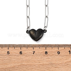 Collane con catena a forma di graffetta con ciondolo a forma di cuore magnetico bifacciale in acciaio inossidabile 304&nbsp;LS-NJEW-U028-02B