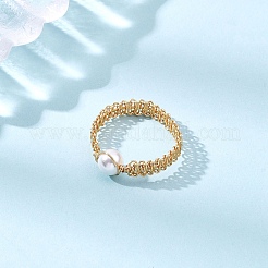 Runde Muschelperlen-Fingerringe mit geflochtenen Perlen für Frauen&nbsp;RJEW-JR00950-01