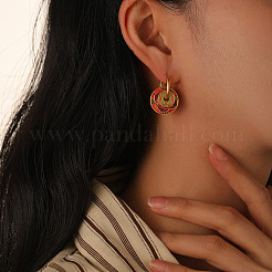 Boucles d'oreilles créoles plates rondes en laiton émaillé avec fleur&nbsp;FS-WG5FBC6-01